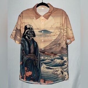 Darth Vader dress as Samurai in Japanese Landscape Men's Hawaiian Shirt New